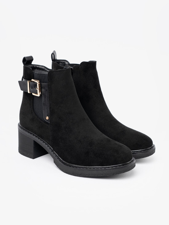 Black Ankle Boots with Buckle on Stable Heel