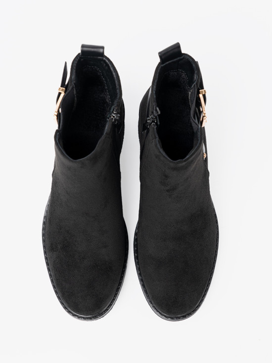 Black Ankle Boots with Buckle on Stable Heel