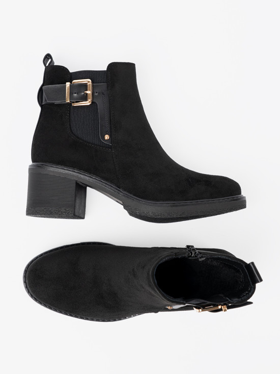 Black Ankle Boots with Buckle on Stable Heel