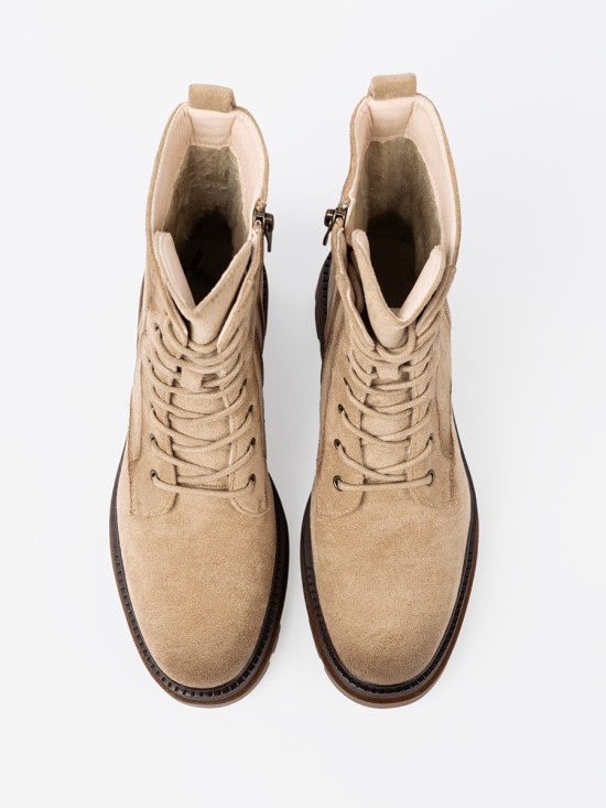 Beige Suede Ankle Boots with Sturdy Sole