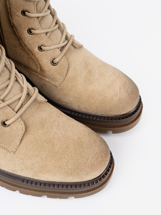 Beige Suede Ankle Boots with Sturdy Sole