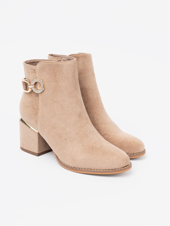 Elegant Beige Ankle Boots with Decorative Buckle