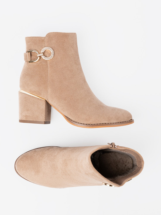 Elegant Beige Ankle Boots with Decorative Buckle