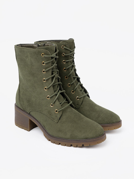 Green Lace-Up Ankle Boots