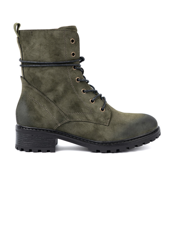 Dark Green Lace-Up Ankle Boots with Low Heel