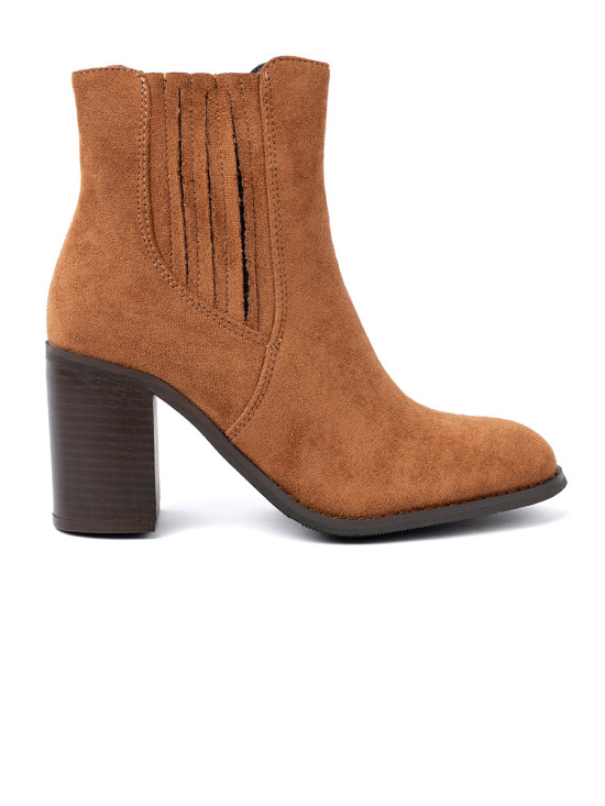 Caramel ankle boots with block heel in eco suede