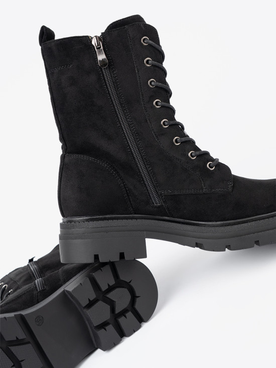 Black Lace-Up Workers on Chunky Sole