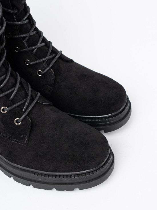 Black Lace-Up Workers on Chunky Sole
