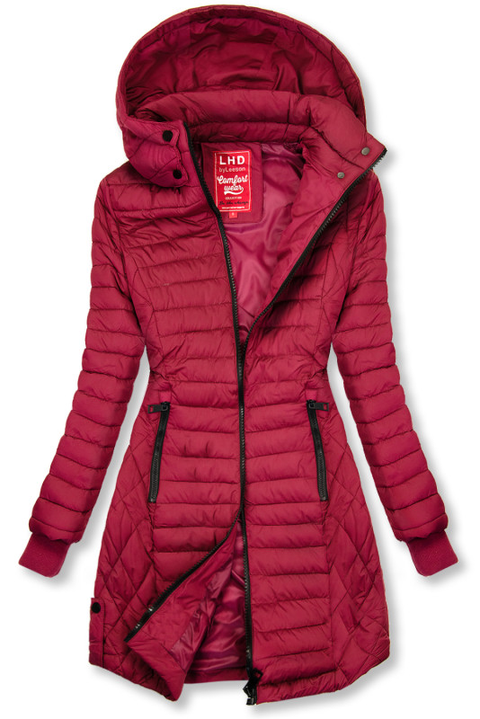 Wine red mid season quilted jacket