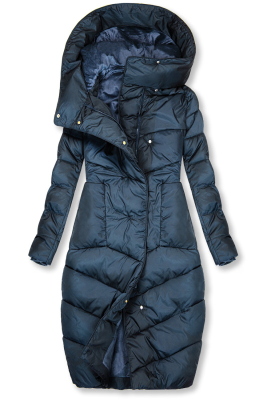 Dark blue winter jacket with a high collar