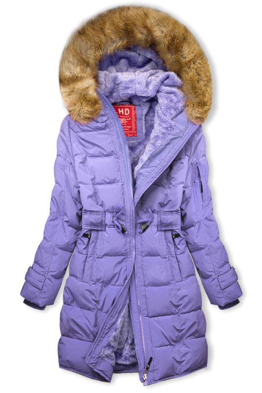 Purple winter jacket with drawstring waist