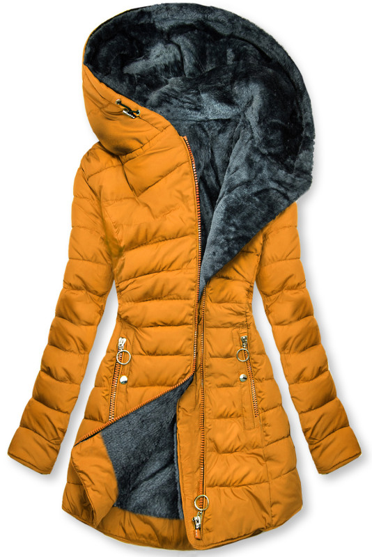 Winter jacket with faux fur lining in red