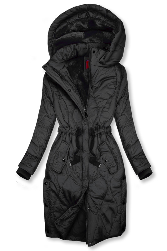 Black quilted jacket with drawstring waist