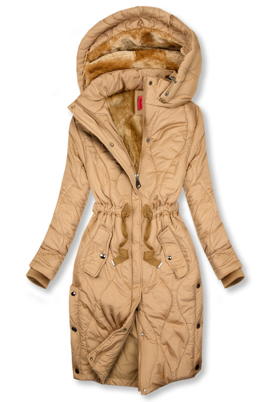 Beige quilted jacket with drawstring waist
