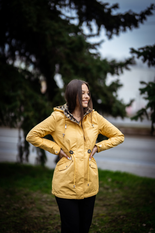 Reversible parka yellow/leopard print