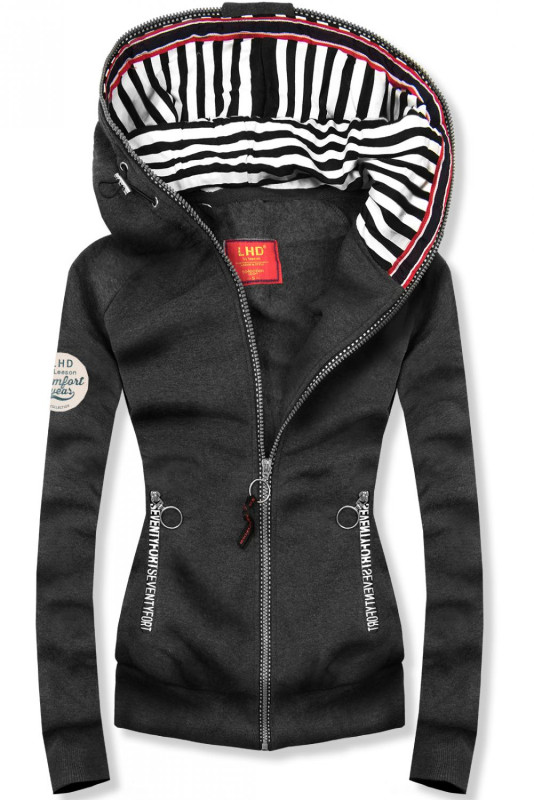 Dark grey hoodie with striped lining