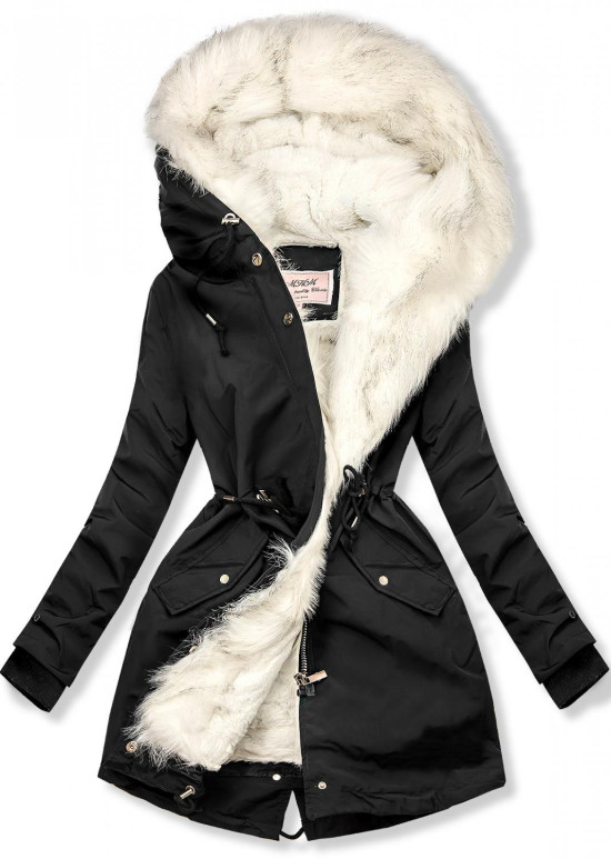 Black/white parka jacket for winter with removable lining