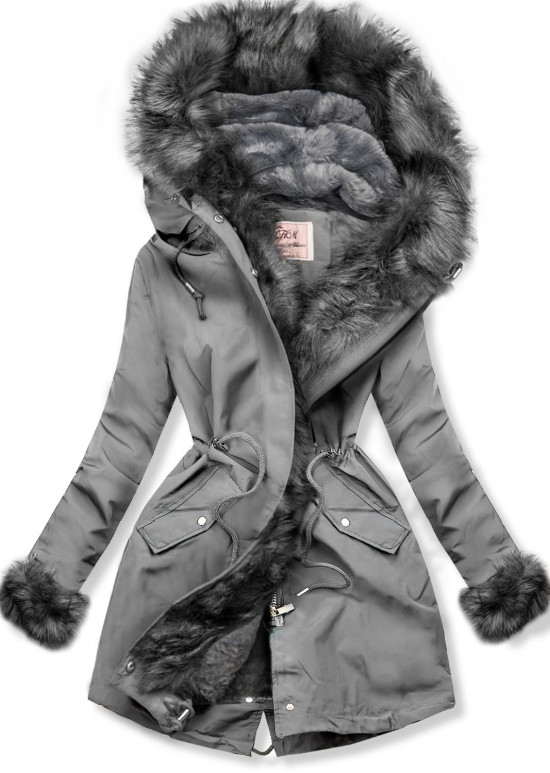 Grey parka jacket for winter with removable lining