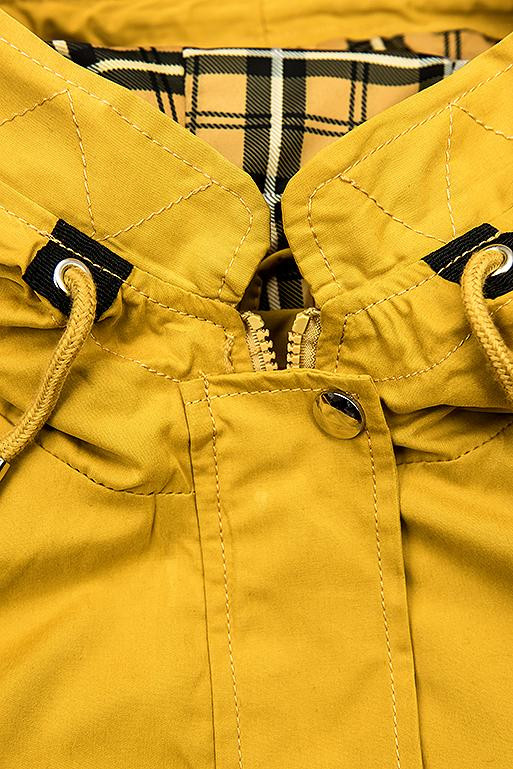 Yellow parka jacket with checked lining