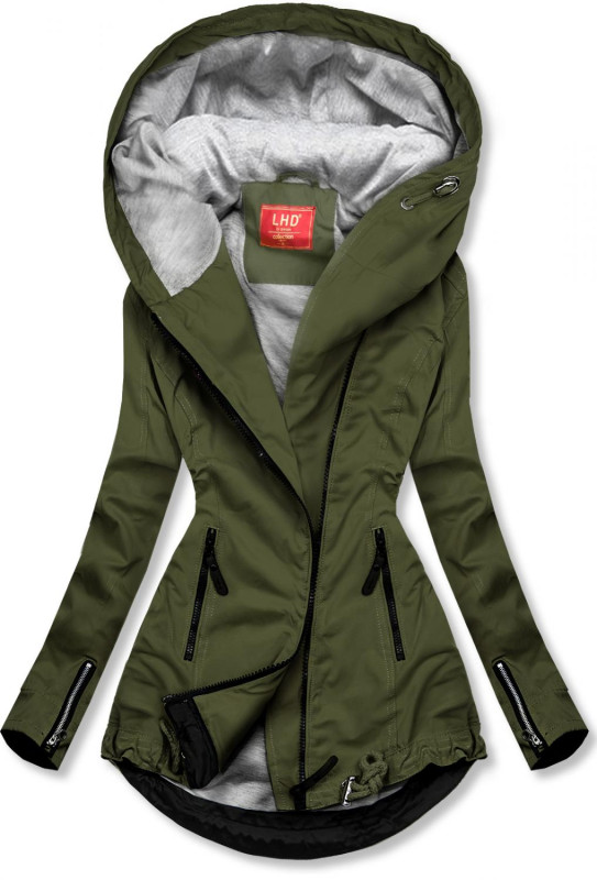 Khaki parka jacket with grey lining for autumn