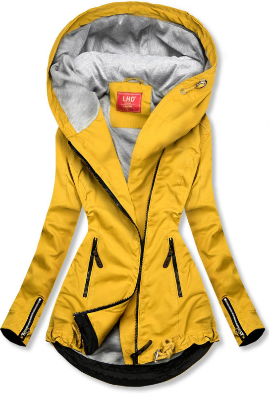 Yellow parka jacket with grey lining for autumn