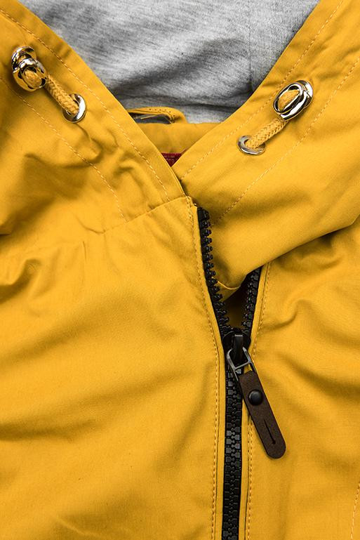 Yellow parka jacket with grey lining for autumn