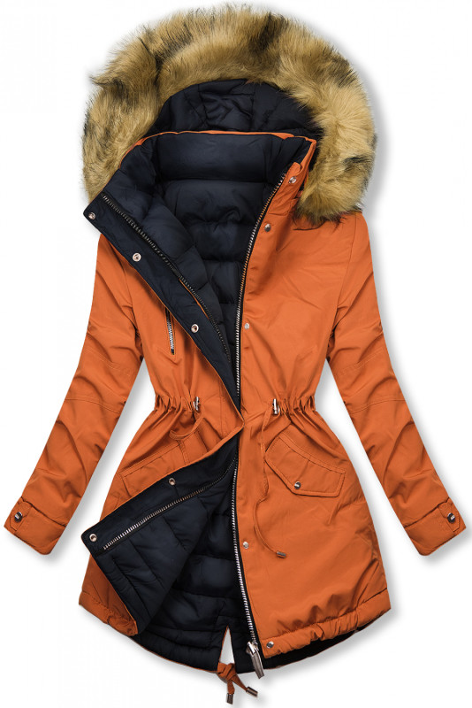Orange/navy reversible winter parka jacket