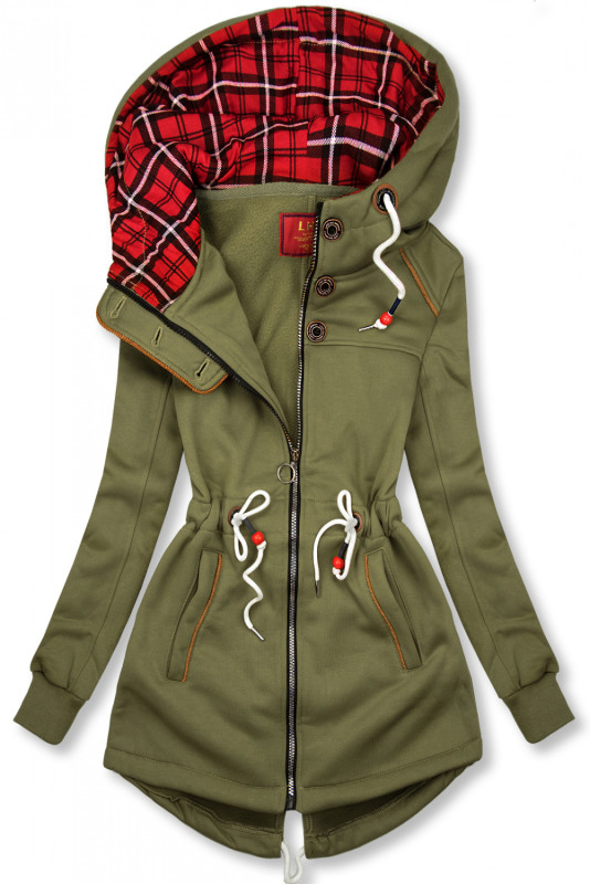 Army green hoodie with drawstring belt