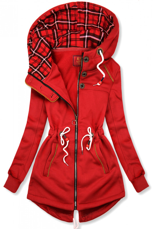 Red hoodie with drawstring belt