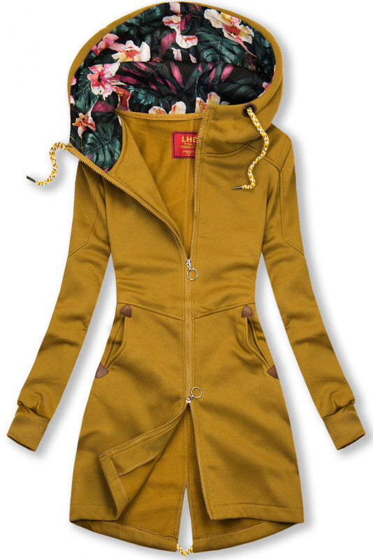 Mustard yellow hoodie with two-way zip fastening