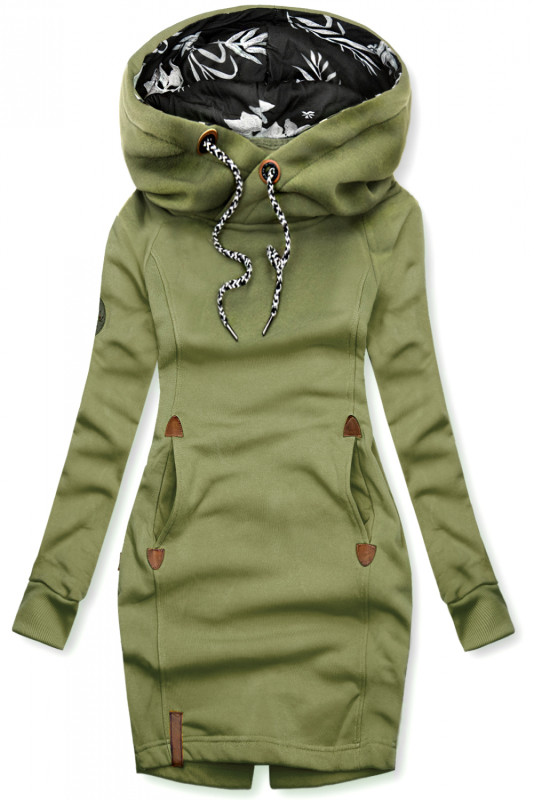 Sweatshirt dress with hoodie khaki