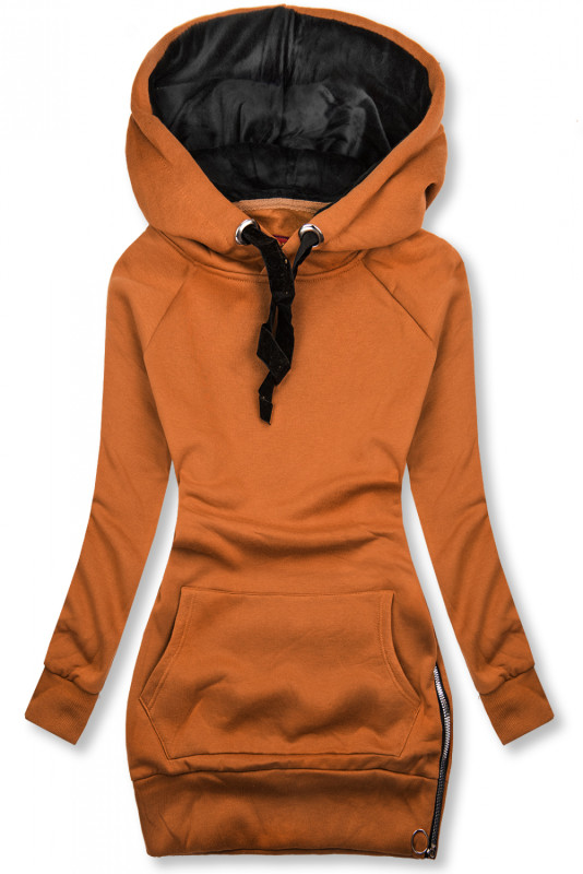 Cinnamon-brown sweatshirt dress with velvet details