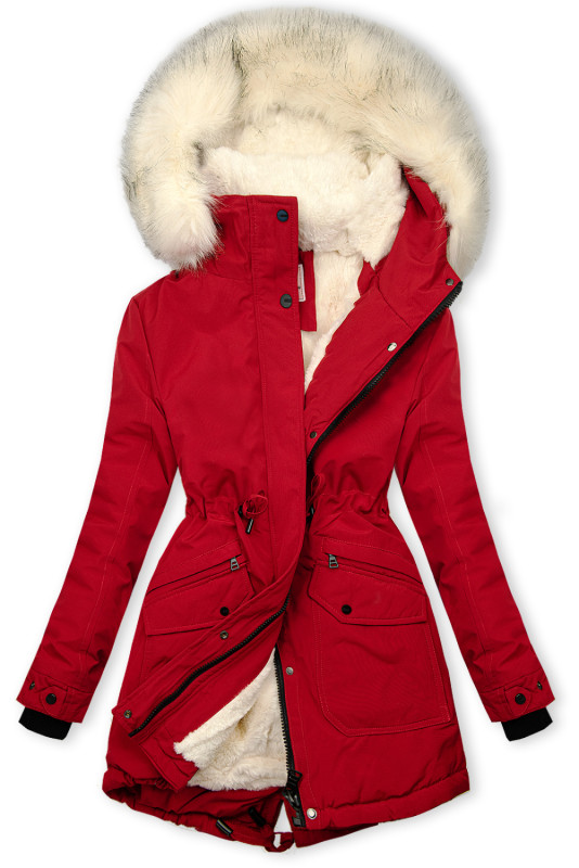 Red parka with ecru warm lining