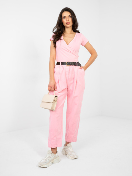 Women's pink T-shirt with wrap neckline