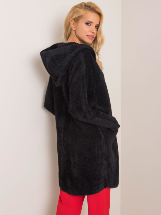 Black Alpaca Coat with Hood
