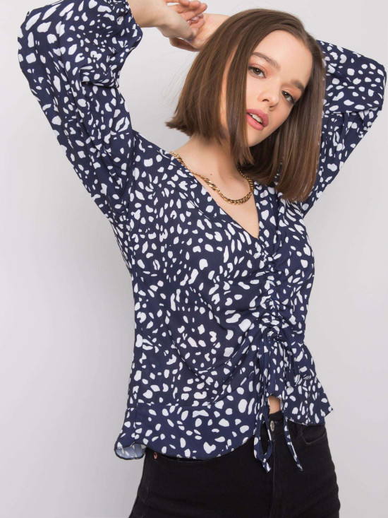Navy Blue Women's Blouse with Print