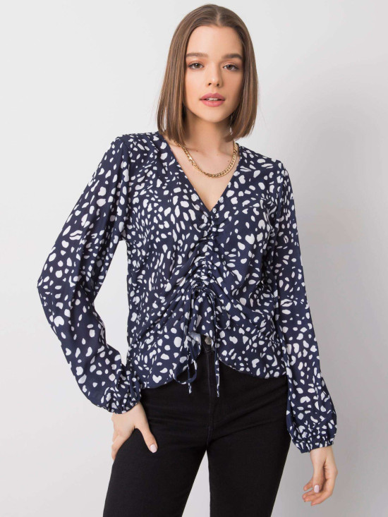 Navy Blue Women's Blouse with Print