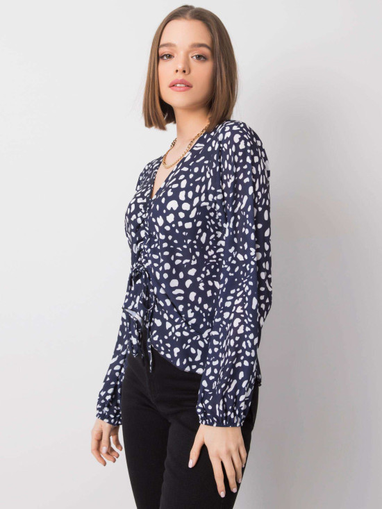 Navy Blue Women's Blouse with Print