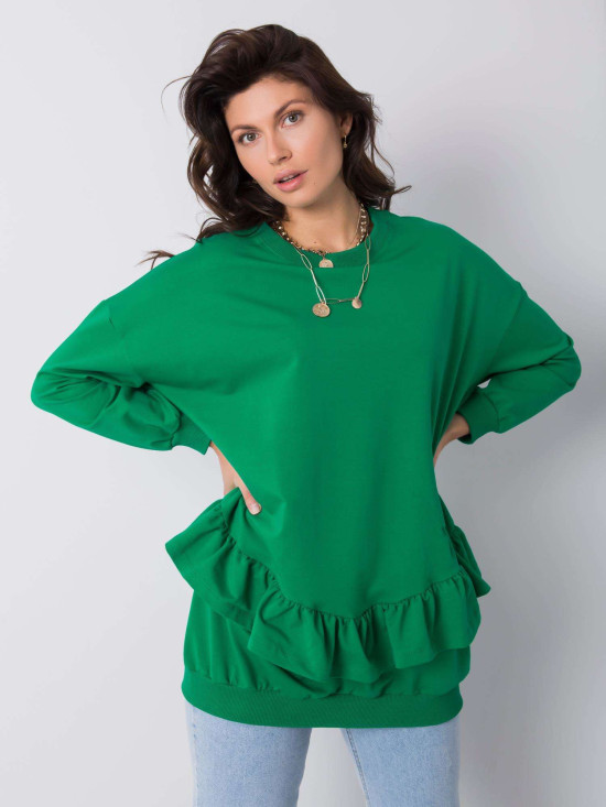 Green Cotton Sweatshirt with Ruffles