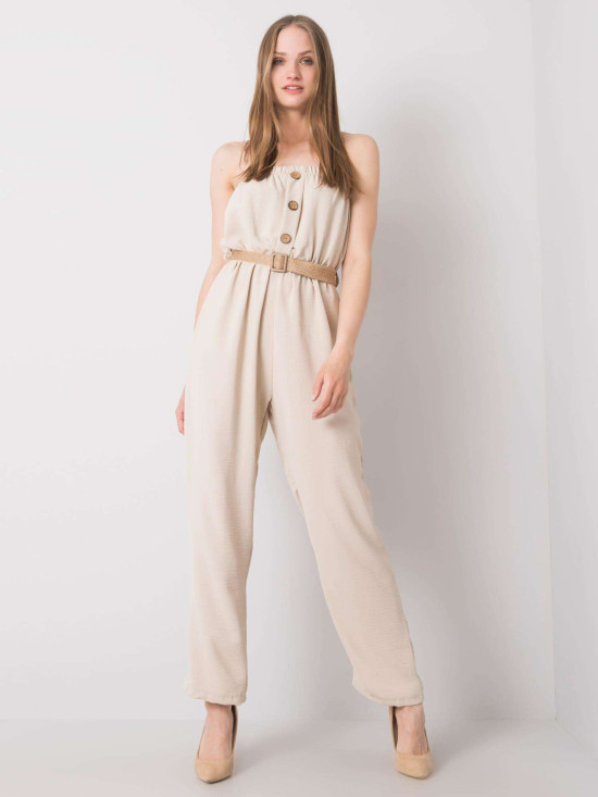 Light Beige Jumpsuit with Belt by RUE PARIS