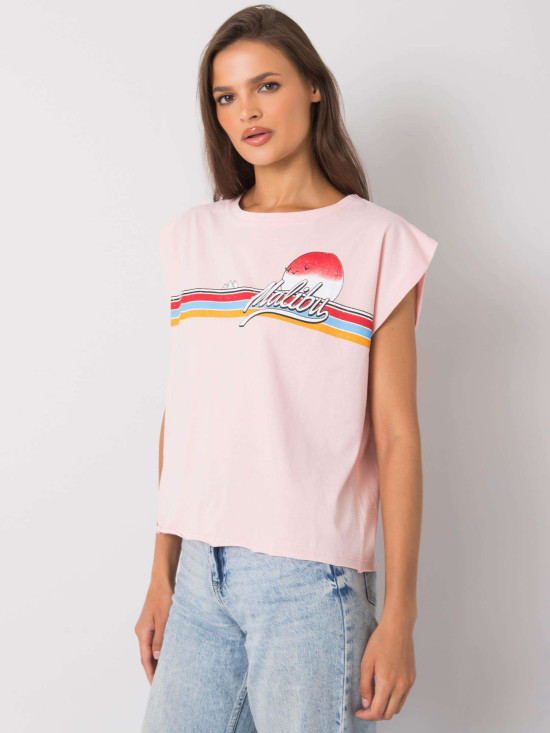 Light Pink Women's Cotton T-Shirt with Print