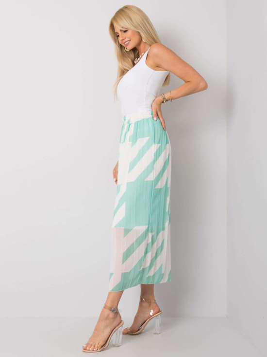 Green Pleated Skirt with Pattern