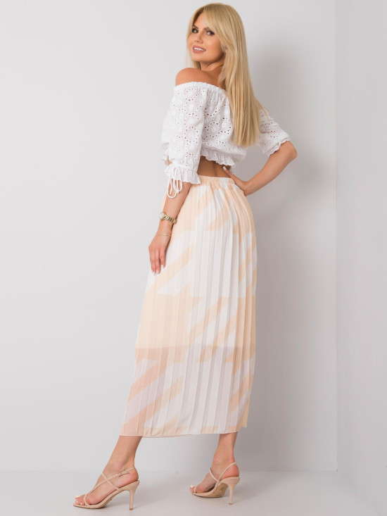 Beige Pleated Skirt with Pattern