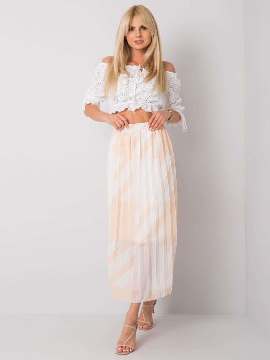 Beige Pleated Skirt with Pattern