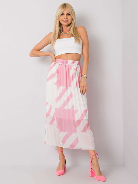 Pink Pleated Skirt with Print