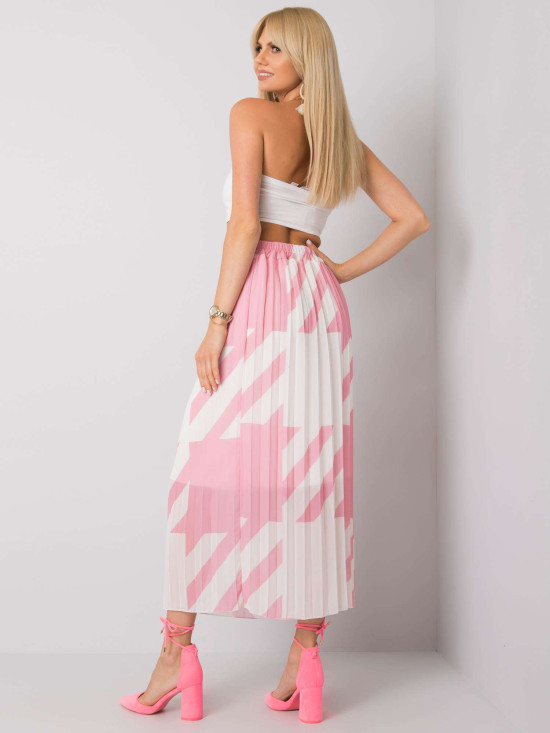 Pink Pleated Skirt with Print
