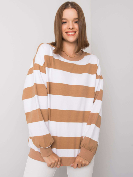 White-Camel Striped Sweatshirt Without Hood