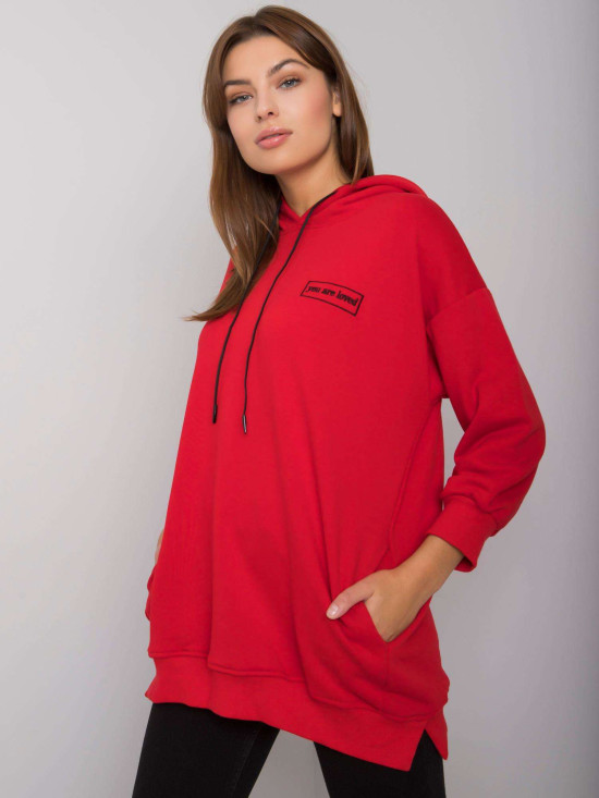 Red Cotton Hoodie with Pockets