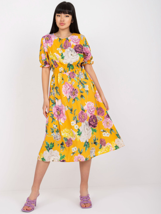 Dark Yellow Floral Midi Dress