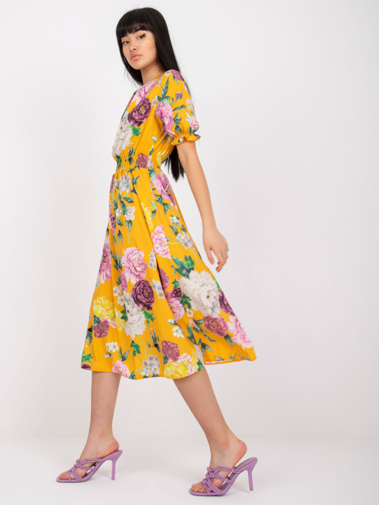 Dark Yellow Floral Midi Dress